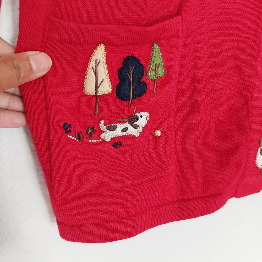 Christopher & Banks Red Dog Embroidered Cardigan Sweater Size Small - Picture 2 of 10